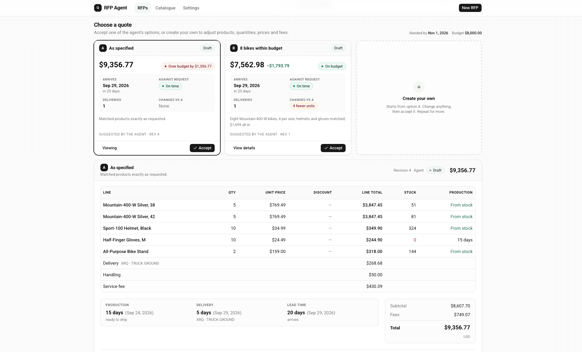 Screenshot of the demo RFP application